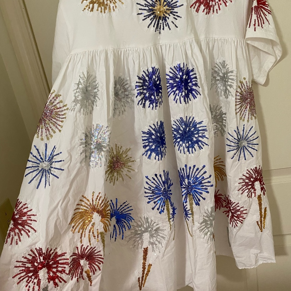 QUEEN OF SPARKLES White Sequin Firework Mini Dress - Picture 3 of 7